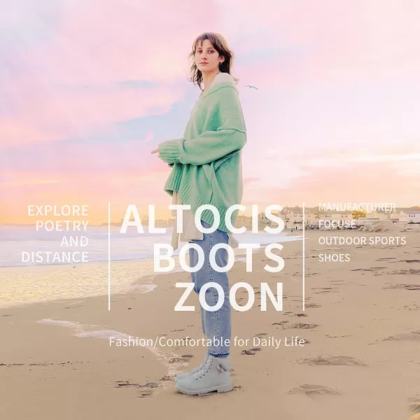 ALTOCIS Womens Ankle Combat Boots Warm Ankle Winter Boots with Water-Resistant PU Leather,Anti-Slip Ankle Snow Booties