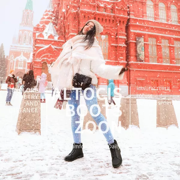 ALTOCIS Womens Ankle Combat Boots Warm Ankle Winter Boots with Water-Resistant PU Leather,Anti-Slip Ankle Snow Booties