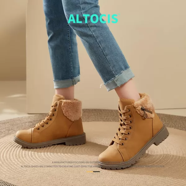 ALTOCIS Womens Ankle Combat Boots Warm Ankle Winter Boots with Water-Resistant PU Leather,Anti-Slip Ankle Snow Booties