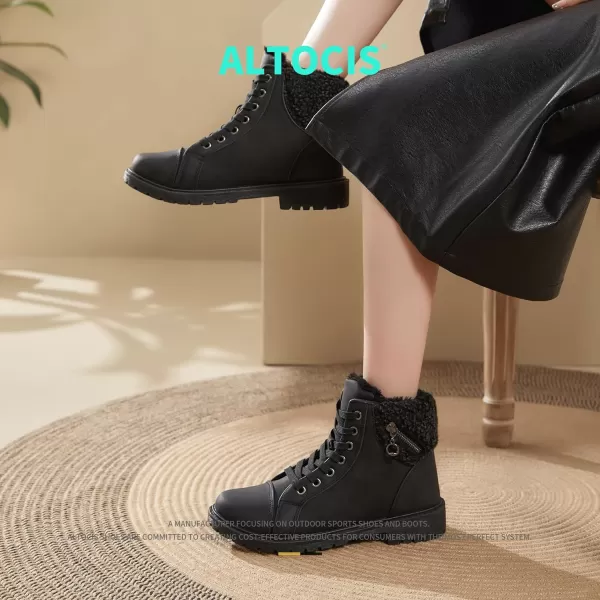 ALTOCIS Womens Ankle Combat Boots Warm Ankle Winter Boots with Water-Resistant PU Leather,Anti-Slip Ankle Snow Booties