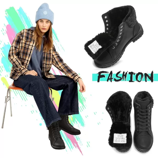 ALTOCIS Womens Ankle Combat Boots Warm Ankle Winter Boots with Water-Resistant PU Leather,Anti-Slip Ankle Snow Booties
