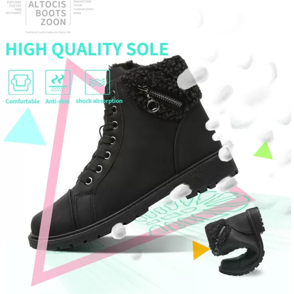 ALTOCIS Womens Ankle Combat Boots Warm Ankle Winter Boots with Water-Resistant PU Leather,Anti-Slip Ankle Snow Booties