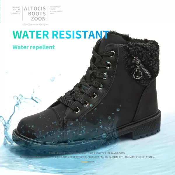 ALTOCIS Womens Ankle Combat Boots Warm Ankle Winter Boots with Water-Resistant PU Leather,Anti-Slip Ankle Snow Booties