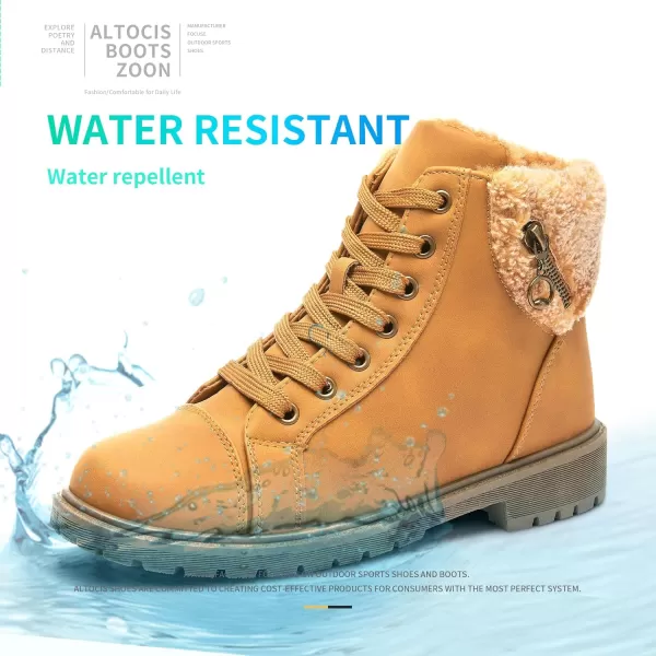 ALTOCIS Womens Ankle Combat Boots Warm Ankle Winter Boots with Water-Resistant PU Leather,Anti-Slip Ankle Snow Booties