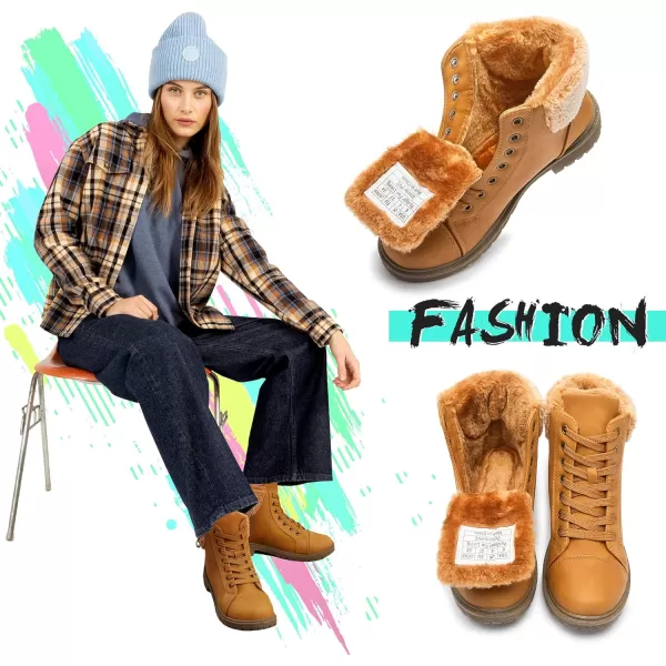 ALTOCIS Womens Ankle Combat Boots Warm Ankle Winter Boots with Water-Resistant PU Leather,Anti-Slip Ankle Snow Booties