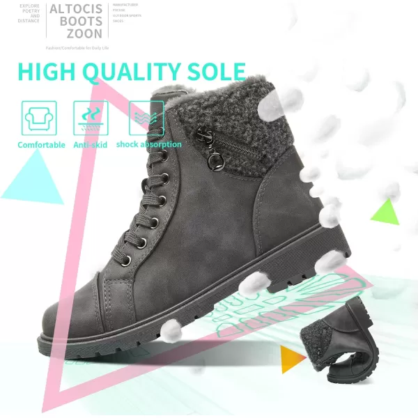 ALTOCIS Womens Ankle Combat Boots Warm Ankle Winter Boots with Water-Resistant PU Leather,Anti-Slip Ankle Snow Booties