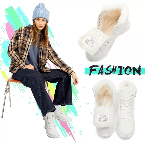 ALTOCIS Womens Ankle Combat Boots Warm Ankle Winter Boots with Water-Resistant PU Leather,Anti-Slip Ankle Snow Booties