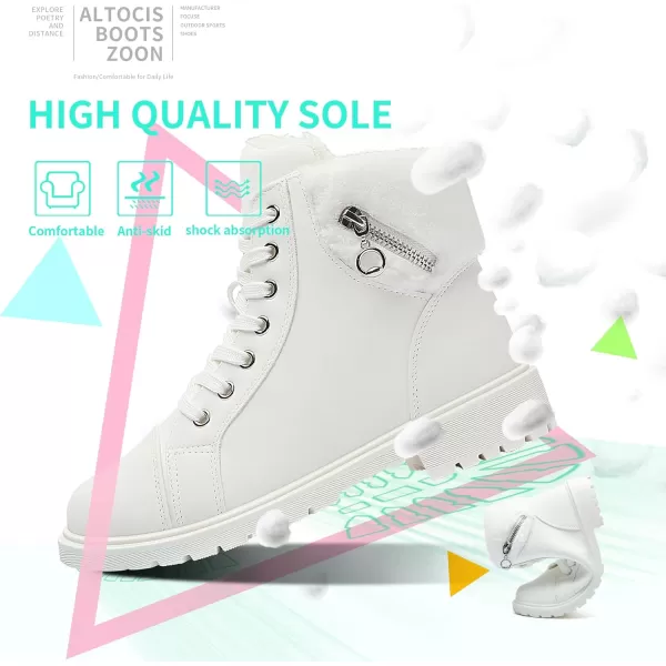 ALTOCIS Womens Ankle Combat Boots Warm Ankle Winter Boots with Water-Resistant PU Leather,Anti-Slip Ankle Snow Booties
