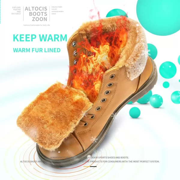 ALTOCIS Womens Ankle Combat Boots Warm Ankle Winter Boots with Water-Resistant PU Leather,Anti-Slip Ankle Snow Booties