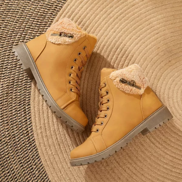 ALTOCIS Womens Ankle Combat Boots Warm Ankle Winter Boots with Water-Resistant PU Leather,Anti-Slip Ankle Snow Booties