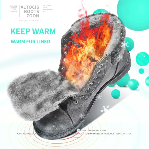 ALTOCIS Womens Ankle Combat Boots Warm Ankle Winter Boots with Water-Resistant PU Leather,Anti-Slip Ankle Snow Booties
