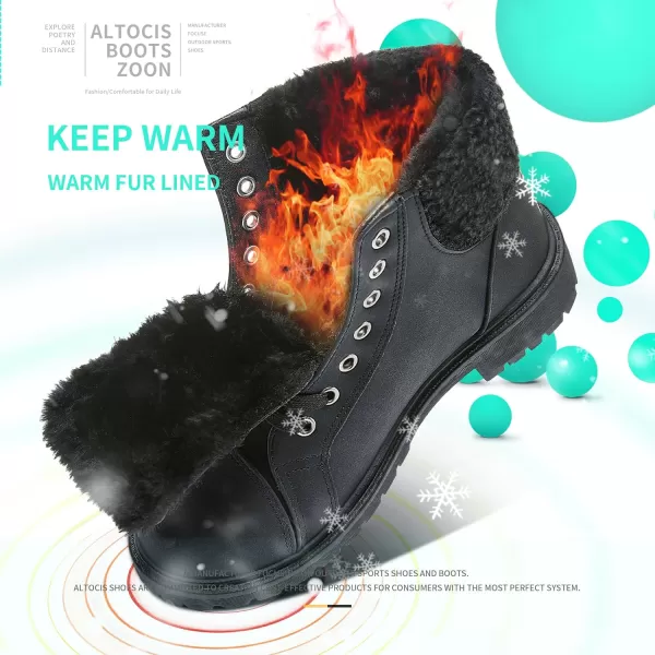 ALTOCIS Womens Ankle Combat Boots Warm Ankle Winter Boots with Water-Resistant PU Leather,Anti-Slip Ankle Snow Booties