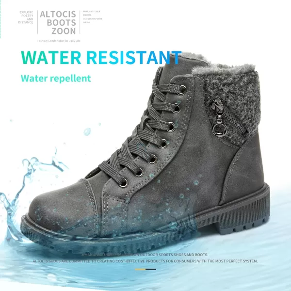 ALTOCIS Womens Ankle Combat Boots Warm Ankle Winter Boots with Water-Resistant PU Leather,Anti-Slip Ankle Snow Booties