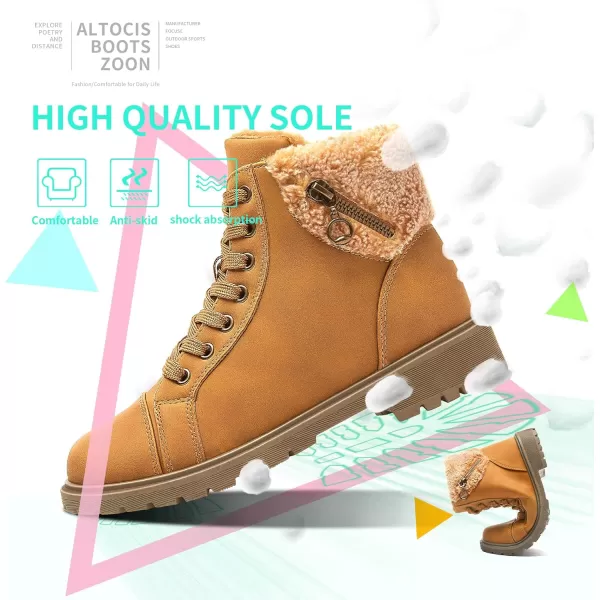 ALTOCIS Womens Ankle Combat Boots Warm Ankle Winter Boots with Water-Resistant PU Leather,Anti-Slip Ankle Snow Booties