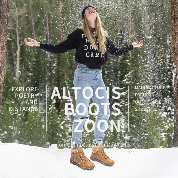 ALTOCIS Womens Ankle Combat Boots Warm Ankle Winter Boots with Water-Resistant PU Leather,Anti-Slip Ankle Snow Booties