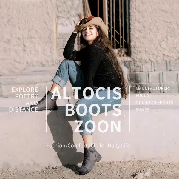 ALTOCIS Womens Ankle Combat Boots Warm Ankle Winter Boots with Water-Resistant PU Leather,Anti-Slip Ankle Snow Booties