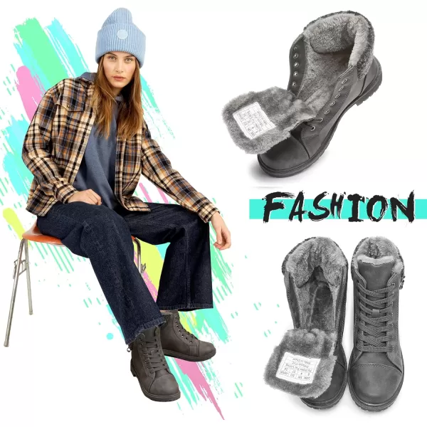 ALTOCIS Womens Ankle Combat Boots Warm Ankle Winter Boots with Water-Resistant PU Leather,Anti-Slip Ankle Snow Booties
