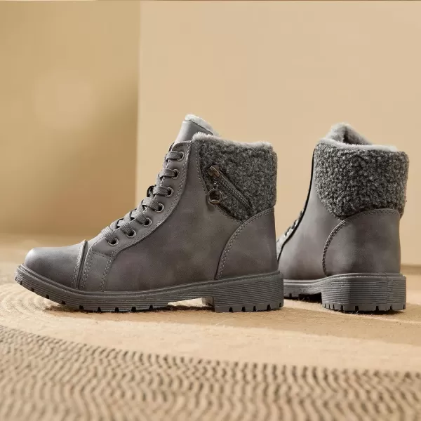 ALTOCIS Womens Ankle Combat Boots Warm Ankle Winter Boots with Water-Resistant PU Leather,Anti-Slip Ankle Snow Booties