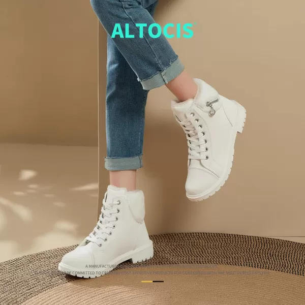 ALTOCIS Womens Ankle Combat Boots Warm Ankle Winter Boots with Water-Resistant PU Leather,Anti-Slip Ankle Snow Booties