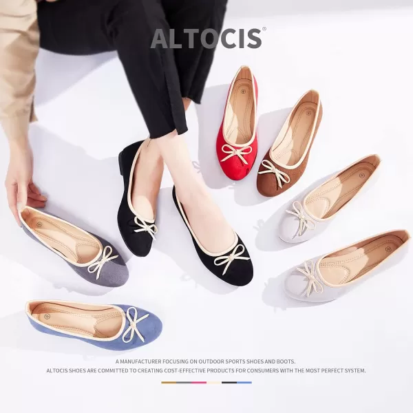 ALTOCIS Womens Faux Suede Ballet Flats Casual Round Toe Bow-Knot Slip ons Memory Foam Textile Dressy Flats Cute Bow Tie Knot