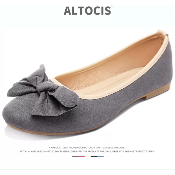 ALTOCIS Womens Faux Suede Ballet Flats Casual Round Toe Bow-Knot Slip ons Memory Foam Textile Dressy Flats Cute Bow Tie Knot