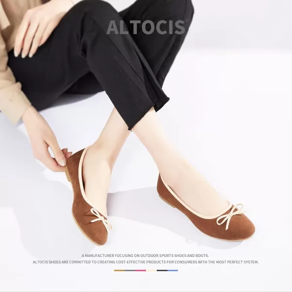 ALTOCIS Womens Faux Suede Ballet Flats Casual Round Toe Bow-Knot Slip ons Memory Foam Textile Dressy Flats Cute Bow Tie Knot