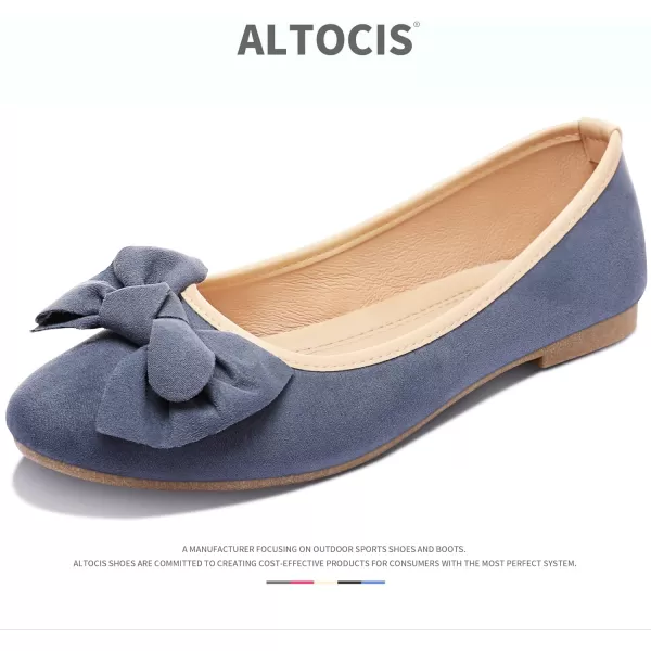 ALTOCIS Womens Faux Suede Ballet Flats Casual Round Toe Bow-Knot Slip ons Memory Foam Textile Dressy Flats Cute Bow Tie Knot