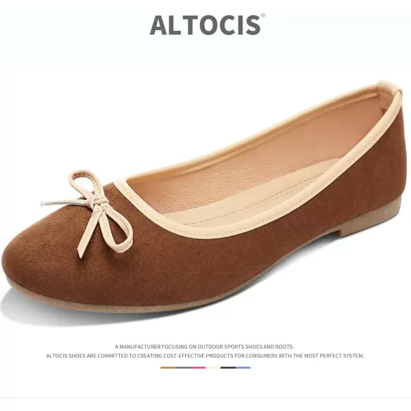 ALTOCIS Womens Faux Suede Ballet Flats Casual Round Toe Bow-Knot Slip ons Memory Foam Textile Dressy Flats Cute Bow Tie Knot