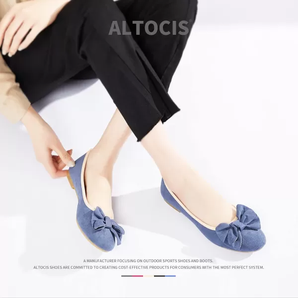 ALTOCIS Womens Faux Suede Ballet Flats Casual Round Toe Bow-Knot Slip ons Memory Foam Textile Dressy Flats Cute Bow Tie Knot