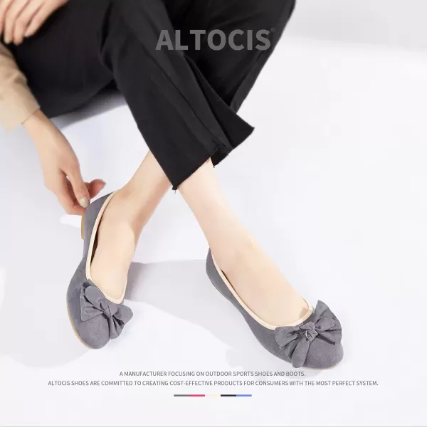 ALTOCIS Womens Faux Suede Ballet Flats Casual Round Toe Bow-Knot Slip ons Memory Foam Textile Dressy Flats Cute Bow Tie Knot
