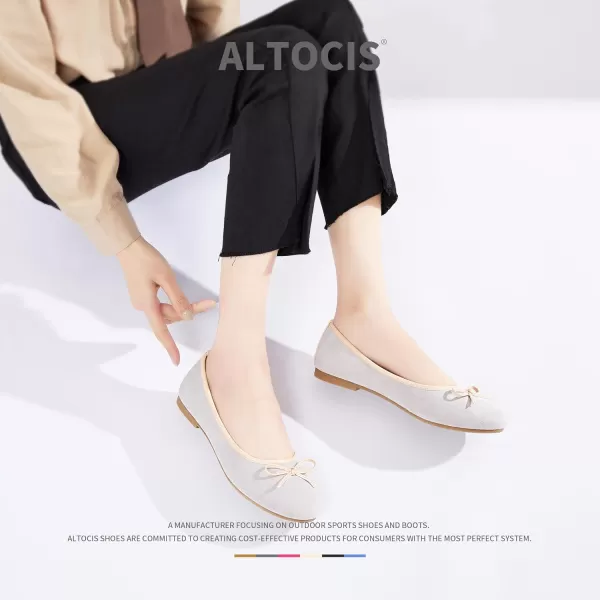 ALTOCIS Womens Faux Suede Ballet Flats Casual Round Toe Bow-Knot Slip ons Memory Foam Textile Dressy Flats Cute Bow Tie Knot