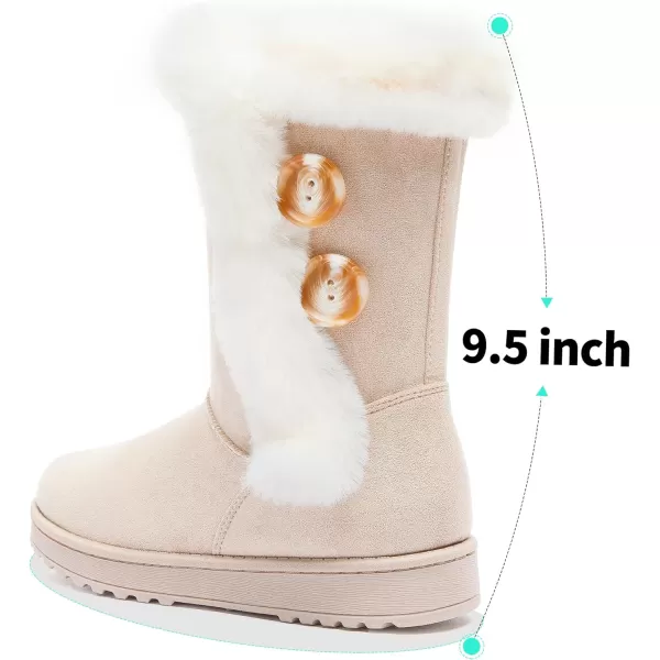 ALTOCIS Women’s Fur Lined winter snow boots Short Mid Calf fashion boot Art Resin button Faux Suede boots for women