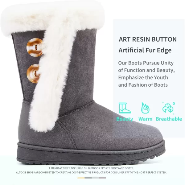 ALTOCIS Women’s Fur Lined winter snow boots Short Mid Calf fashion boot Art Resin button Faux Suede boots for women