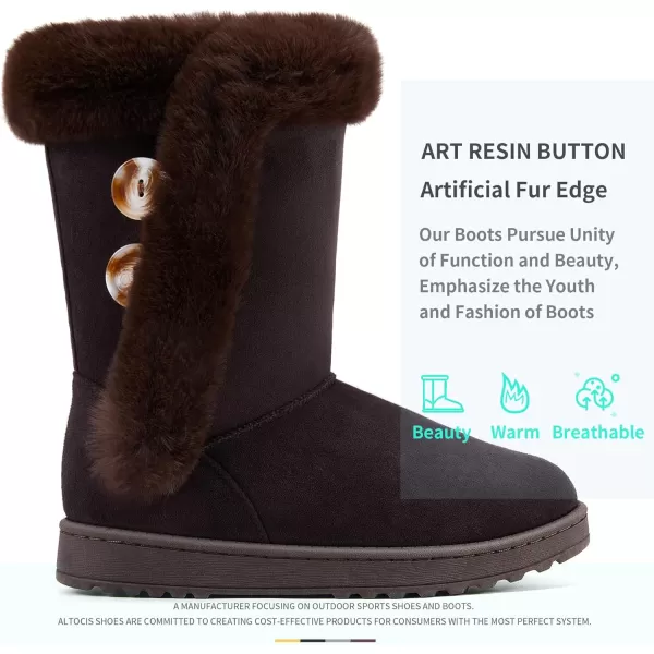 ALTOCIS Women’s Fur Lined winter snow boots Short Mid Calf fashion boot Art Resin button Faux Suede boots for women