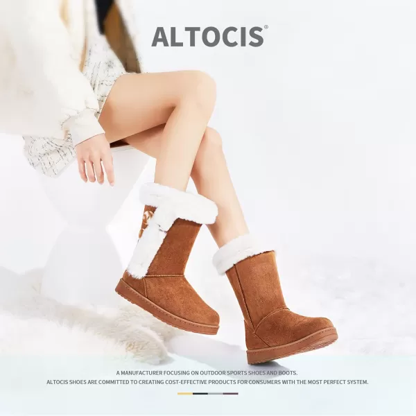ALTOCIS Women’s Fur Lined winter snow boots Short Mid Calf fashion boot Art Resin button Faux Suede boots for women