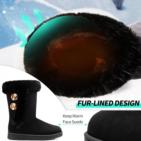 ALTOCIS Women’s Fur Lined winter snow boots Short Mid Calf fashion boot Art Resin button Faux Suede boots for women