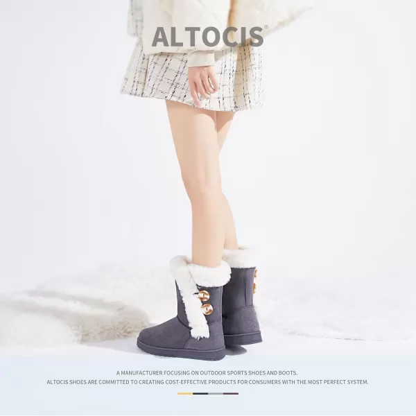 ALTOCIS Women’s Fur Lined winter snow boots Short Mid Calf fashion boot Art Resin button Faux Suede boots for women