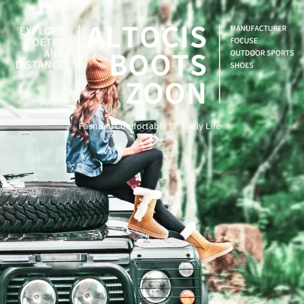 ALTOCIS Women’s Fur Lined winter snow boots Short Mid Calf fashion boot Art Resin button Faux Suede boots for women