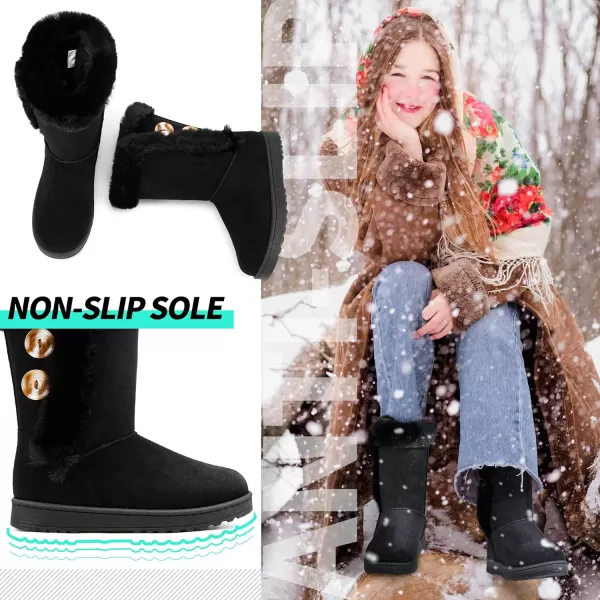 ALTOCIS Women’s Fur Lined winter snow boots Short Mid Calf fashion boot Art Resin button Faux Suede boots for women