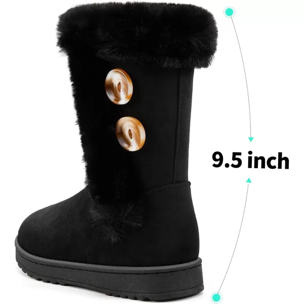 ALTOCIS Women’s Fur Lined winter snow boots Short Mid Calf fashion boot Art Resin button Faux Suede boots for women