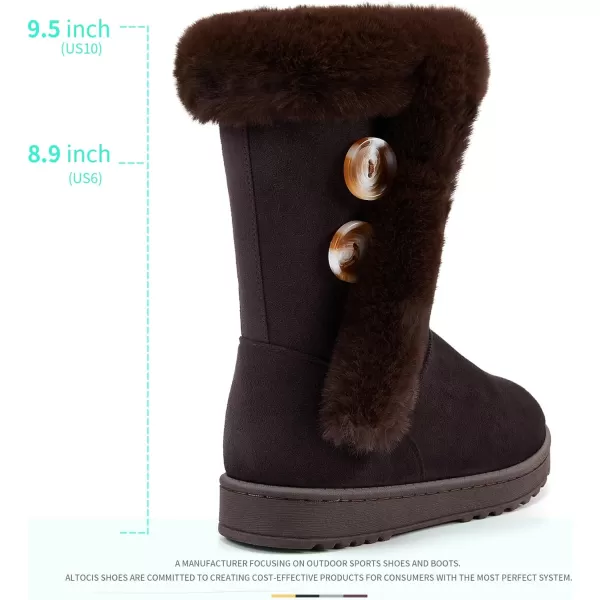 ALTOCIS Women’s Fur Lined winter snow boots Short Mid Calf fashion boot Art Resin button Faux Suede boots for women