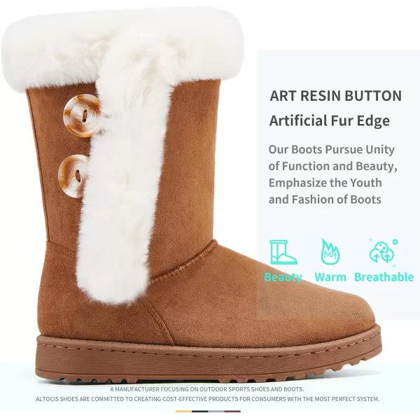 ALTOCIS Women’s Fur Lined winter snow boots Short Mid Calf fashion boot Art Resin button Faux Suede boots for women