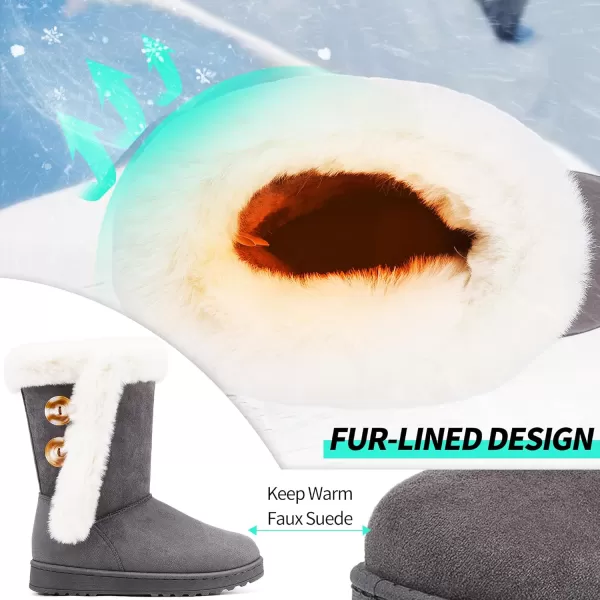 ALTOCIS Women’s Fur Lined winter snow boots Short Mid Calf fashion boot Art Resin button Faux Suede boots for women