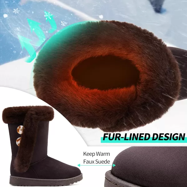 ALTOCIS Women’s Fur Lined winter snow boots Short Mid Calf fashion boot Art Resin button Faux Suede boots for women