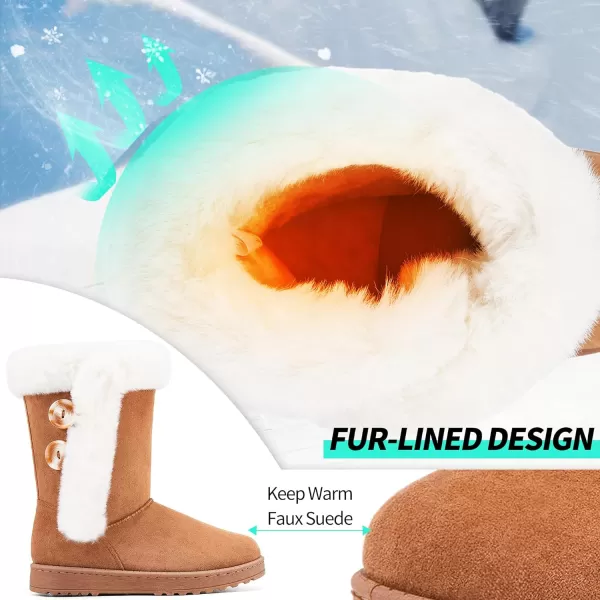 ALTOCIS Women’s Fur Lined winter snow boots Short Mid Calf fashion boot Art Resin button Faux Suede boots for women