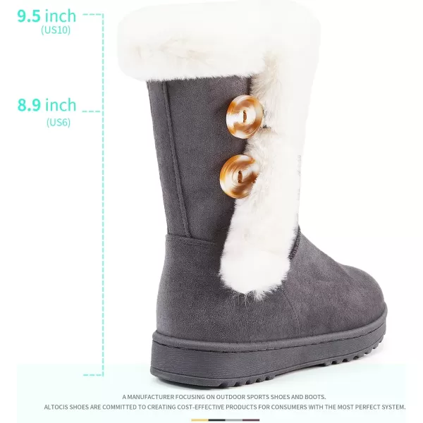 ALTOCIS Women’s Fur Lined winter snow boots Short Mid Calf fashion boot Art Resin button Faux Suede boots for women