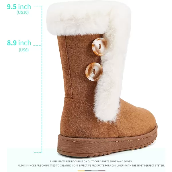 ALTOCIS Women’s Fur Lined winter snow boots Short Mid Calf fashion boot Art Resin button Faux Suede boots for women