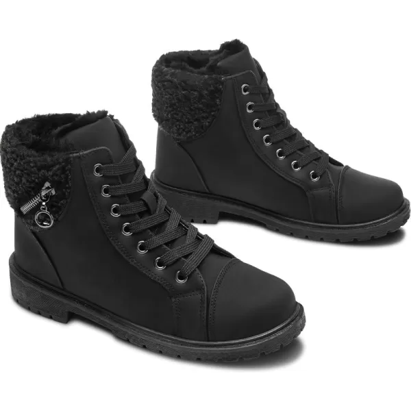 ALTOCIS Womens Ankle Combat Boots Warm Ankle Winter Boots with Water-Resistant PU Leather,Anti-Slip Ankle Snow Booties