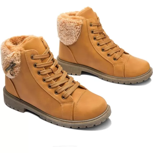 ALTOCIS Womens Ankle Combat Boots Warm Ankle Winter Boots with Water-Resistant PU Leather,Anti-Slip Ankle Snow Booties