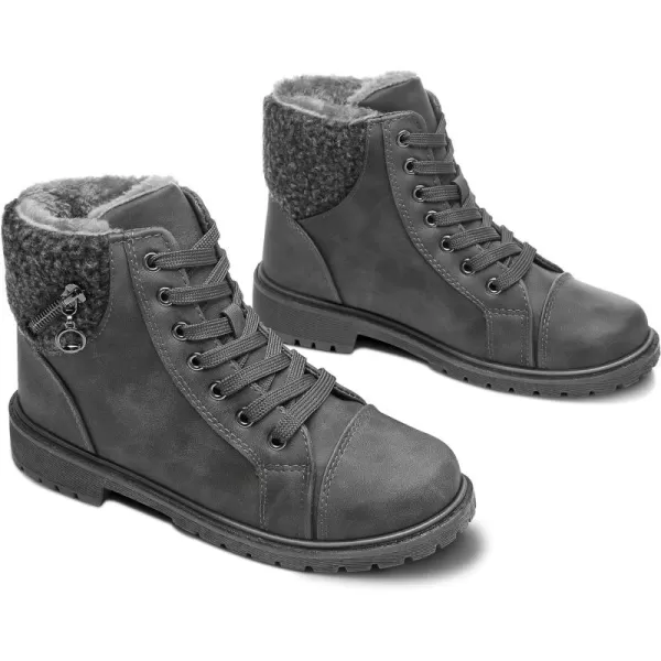 ALTOCIS Womens Ankle Combat Boots Warm Ankle Winter Boots with Water-Resistant PU Leather,Anti-Slip Ankle Snow Booties